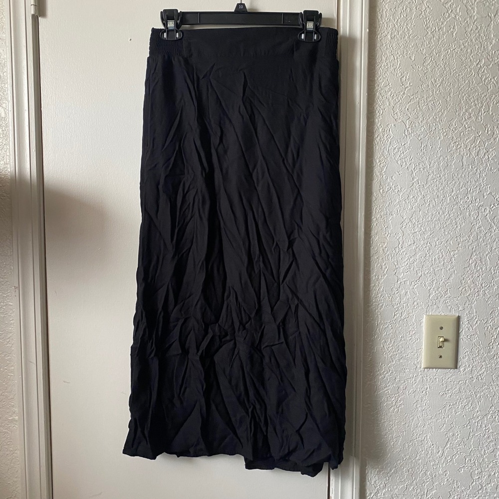 Old Navy Womens Black Smocked Waist Midi Skirt Medium Pull On Solid Casual